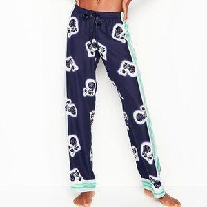 Victoria’s Secret Floral Print Navy pajama lounging pants with Green Stripes